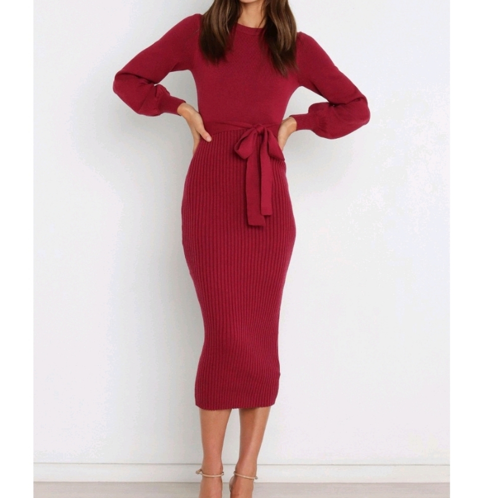 Petal & Pup Burgundy Knit Midi Dress